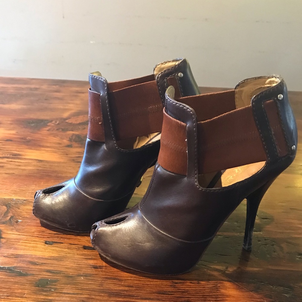 L.A.M.B Brown Booties with Peep Toe